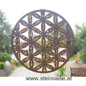 Fensterbild Suncatcher Bernstein - BLUME des LEBENS & Ø 20cm
